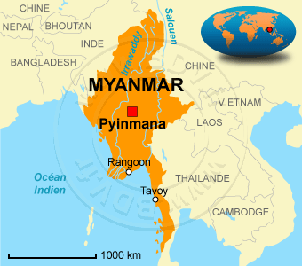 Carte de la Birmanie Myanmar