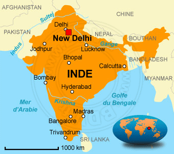 Carte de l' Inde hors Rajasthan et Delhi