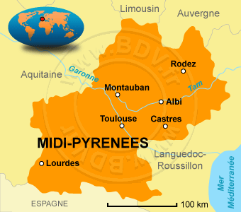 Carte de la rÃ©gion Midi-Pyrénées