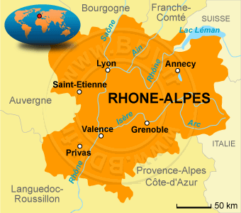 Carte de la rÃ©gion RhÃ´ne-Alpes